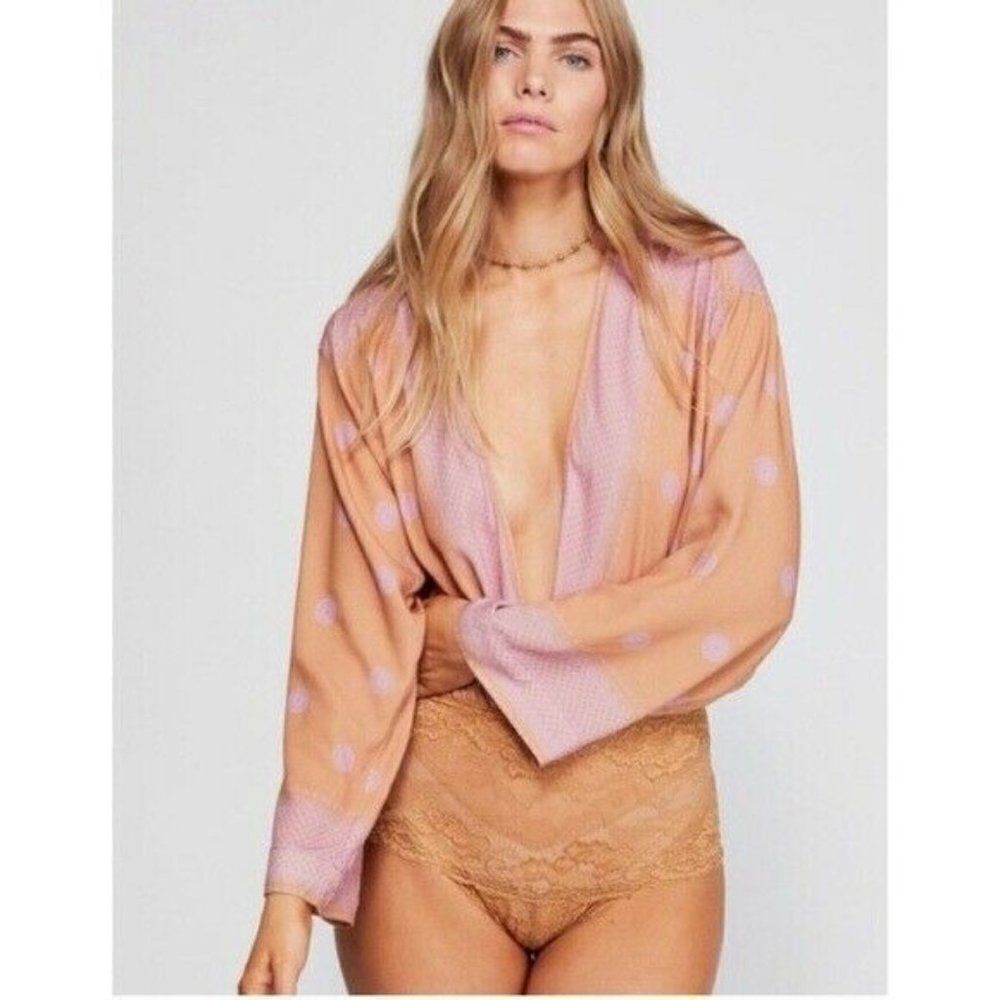 Free People Bodysuit On‎ Board Clay Combo Orange Purple Boho Chic Lace X-Small